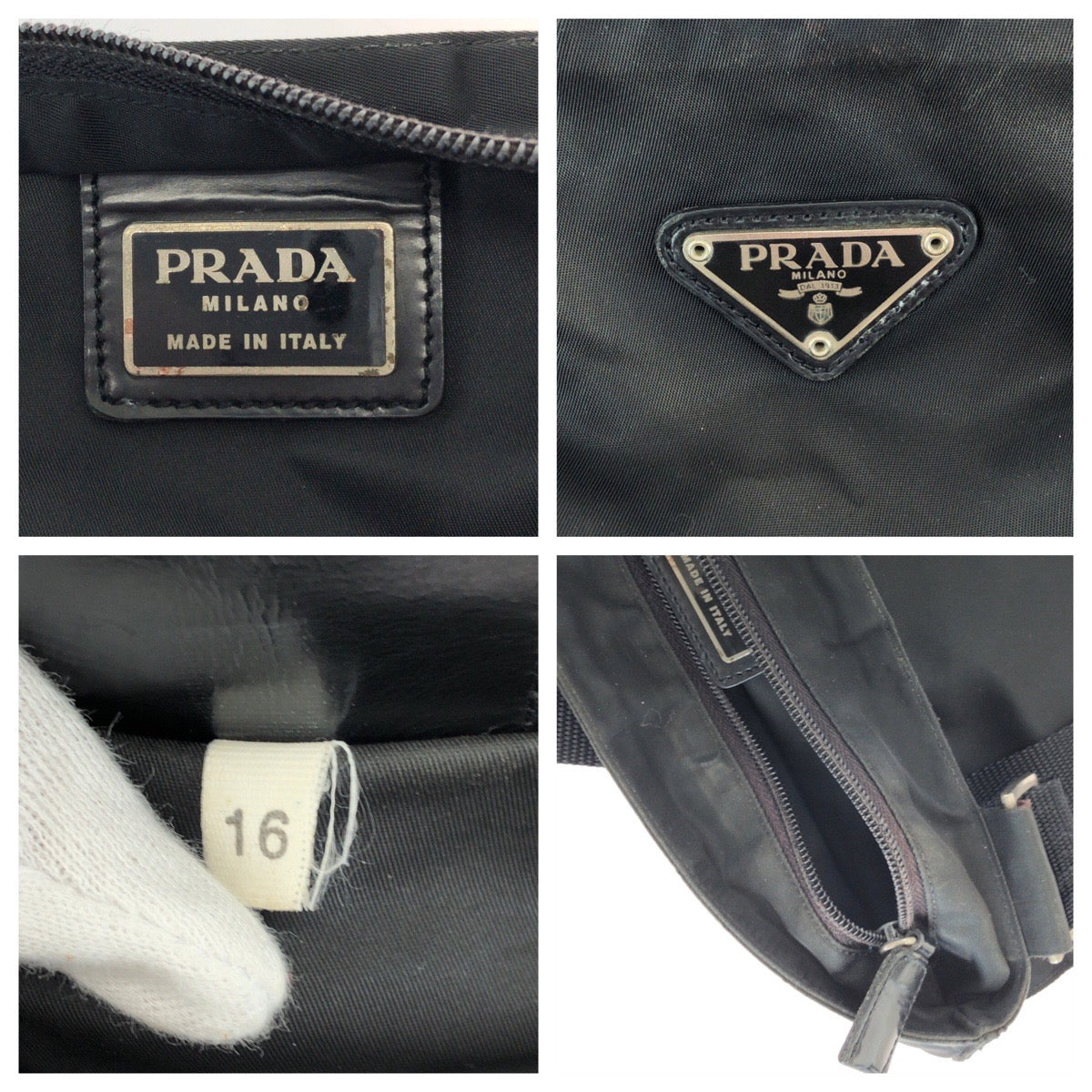 PRADA Shoulder Bag Nylon Black SilverMetal Test Triangle With logo