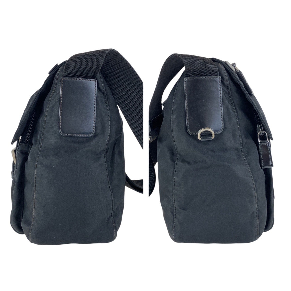PRADA Shoulder Bag Nylon Black SilverMetal Test Triangle With logo