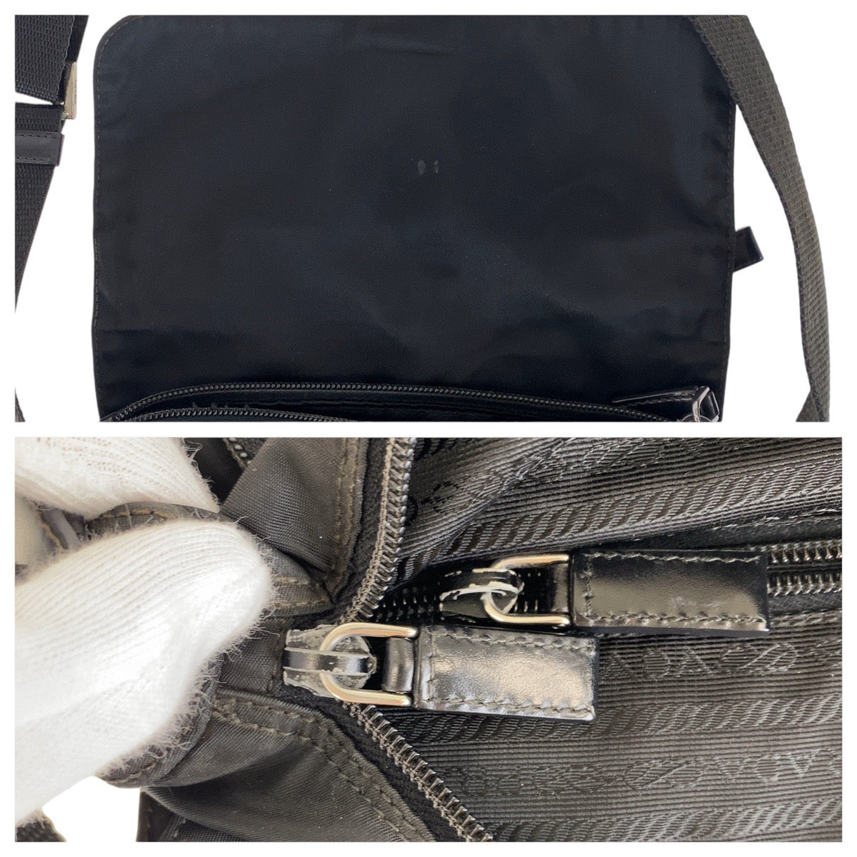 PRADA Shoulder Bag Nylon Black SilverMetal Test Triangle With logo