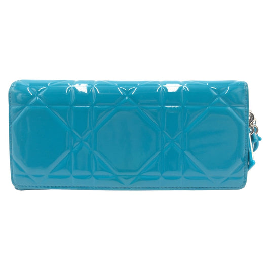 Dior Long Wallet Purse enamel Blue Silver Metal Canage Logo charm