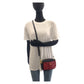 PRADA Shoulder Bag leather Black Red Gold Metal Ribbon motif
