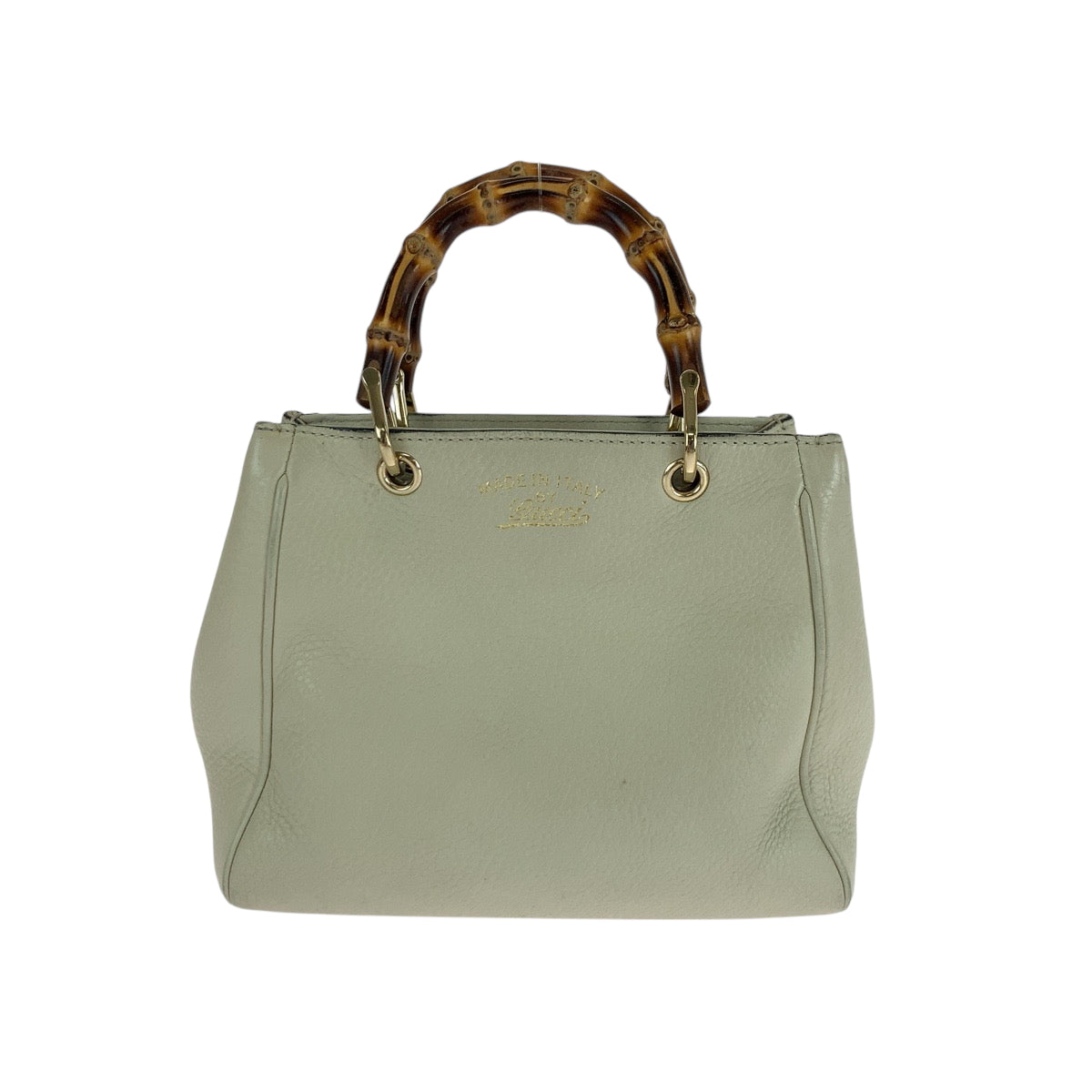 GUCCI Handbag 368823 leather Ivory Brown Gold Metal Bamboo