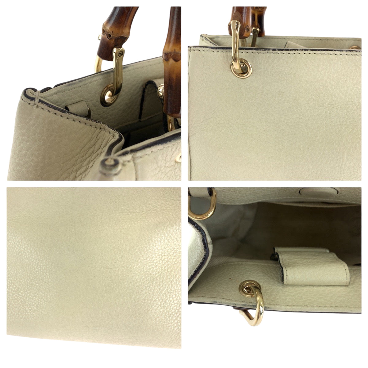 GUCCI Handbag 368823 leather Ivory Brown Gold Metal Bamboo