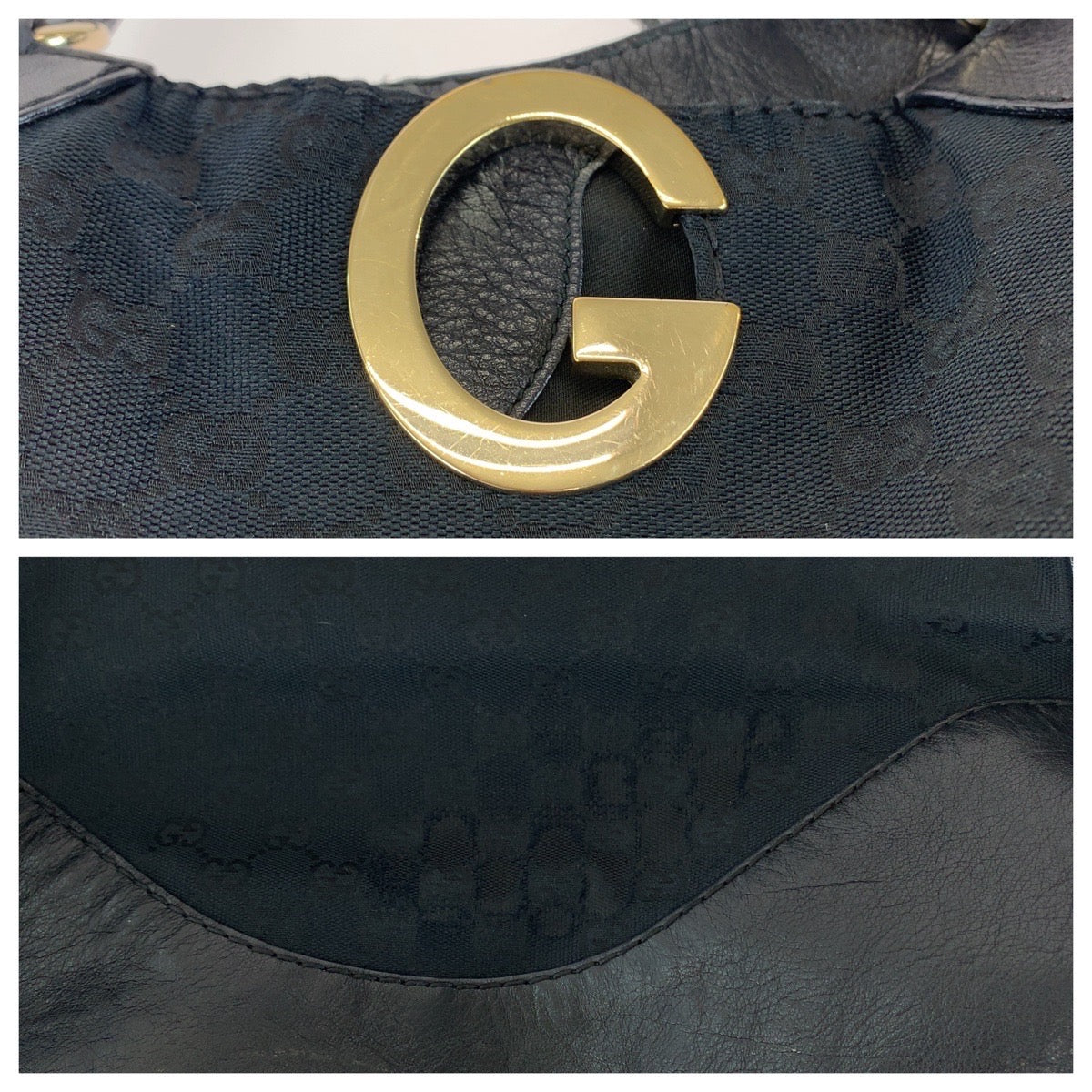 GUCCI Tote Bag 223972 GG canvas Black Silver Metal