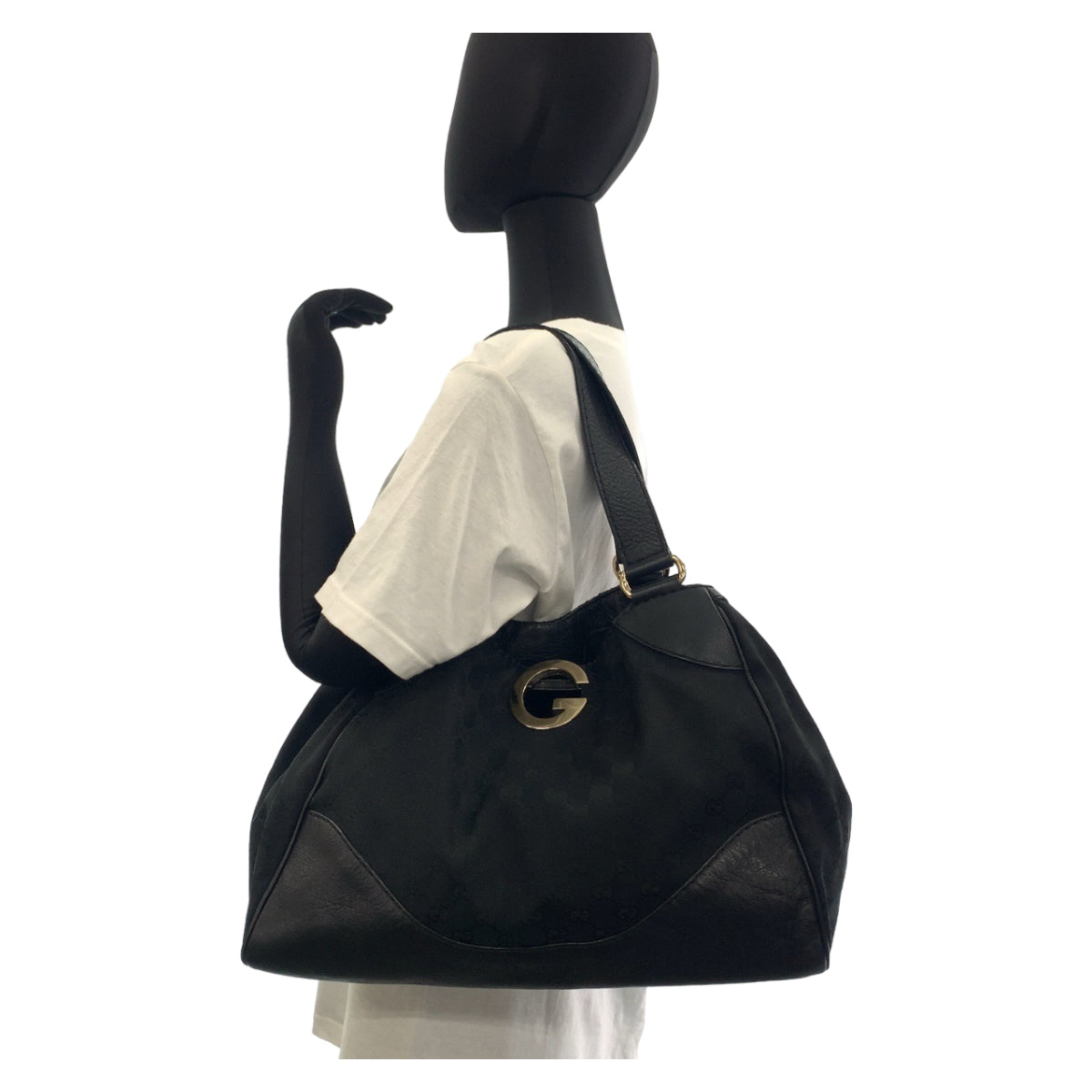 GUCCI Tote Bag 223972 GG canvas Black Silver Metal