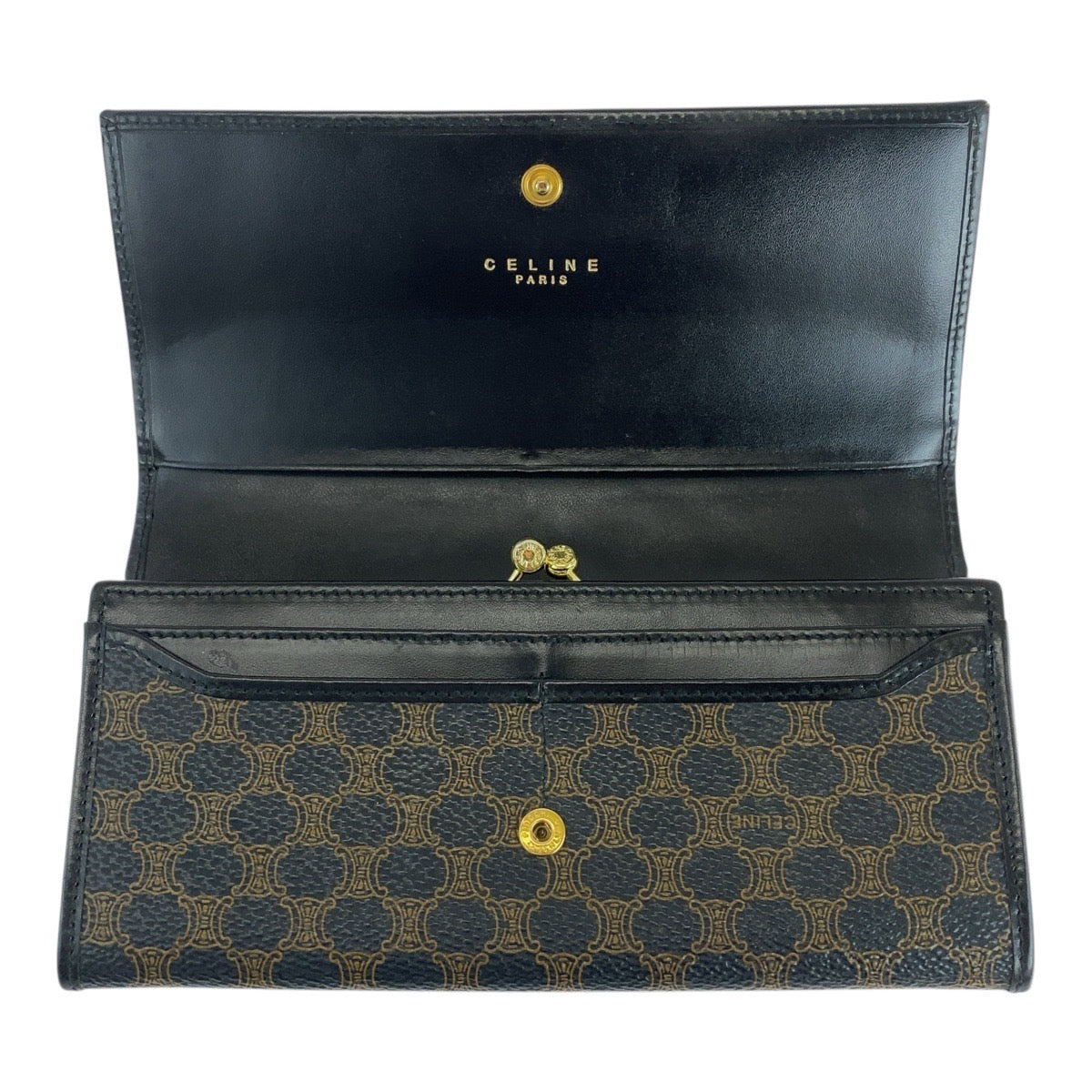 CELINE Long Wallet Purse M/99/1 PVC Brown Black Gold Metal Macadam