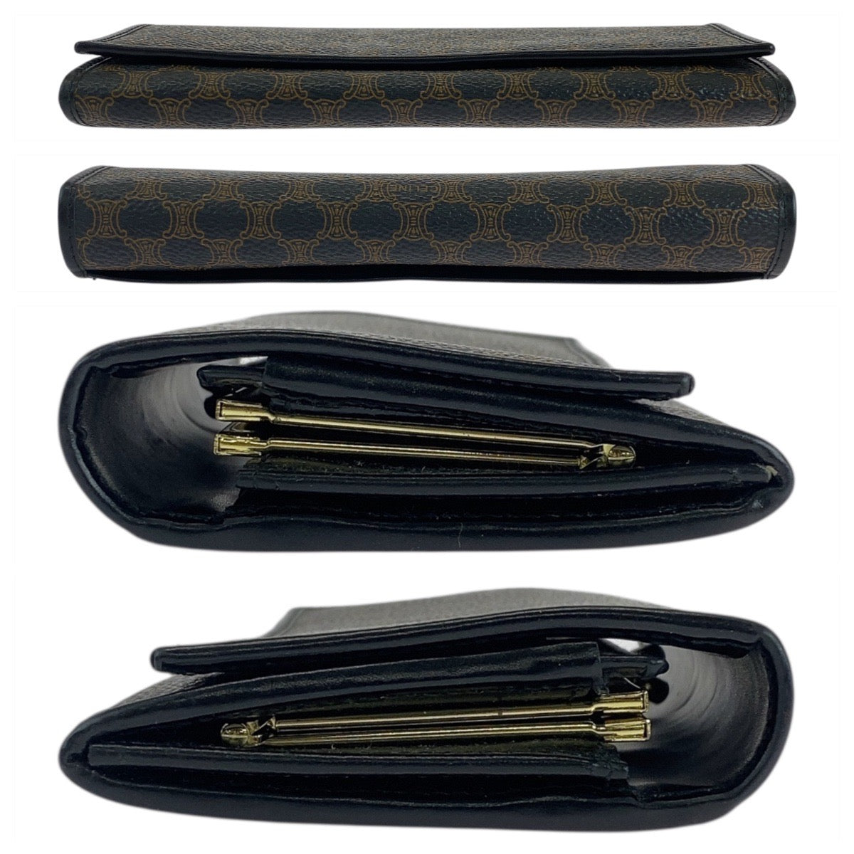 CELINE Long Wallet Purse M/99/1 PVC Brown Black Gold Metal Macadam