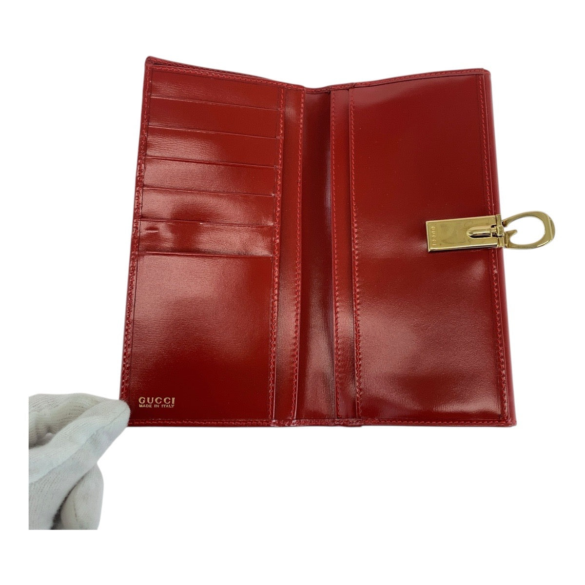 GUCCI Long Wallet Purse 035 3231 1840 0 leather Red Gold Metal
