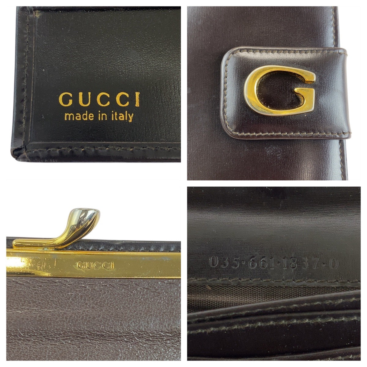 GUCCI Long Wallet Purse 035 661 1837 0 leather Brown Gold Metal Old Gucci