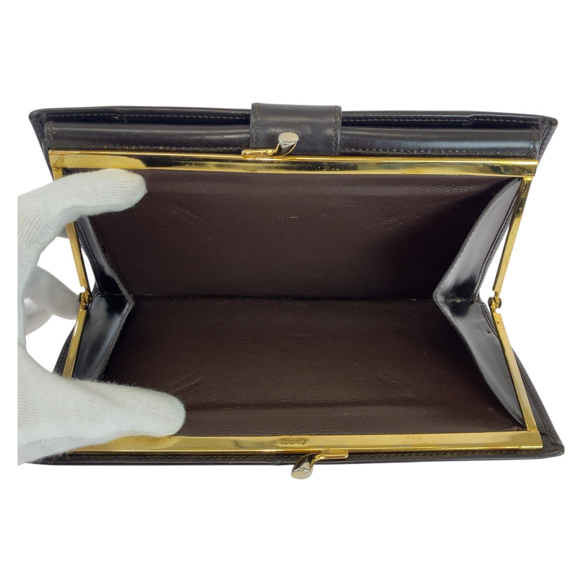 GUCCI Long Wallet Purse 035 661 1837 0 leather Brown Gold Metal Old Gucci