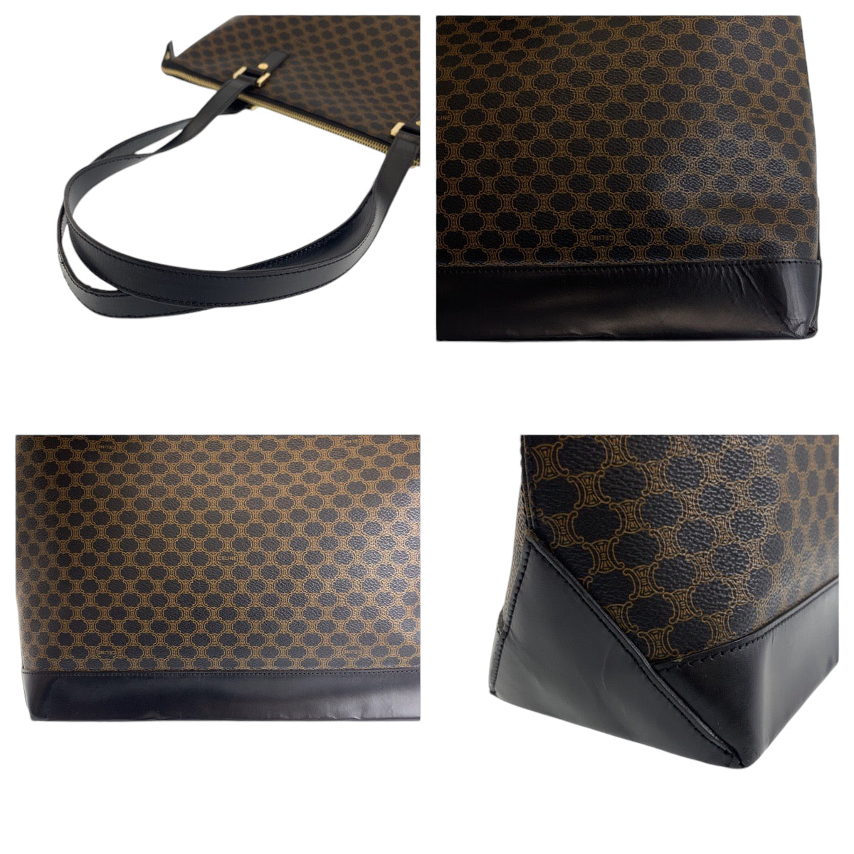 CELINE Tote Bag PVC Brown Gold Metal Macadam