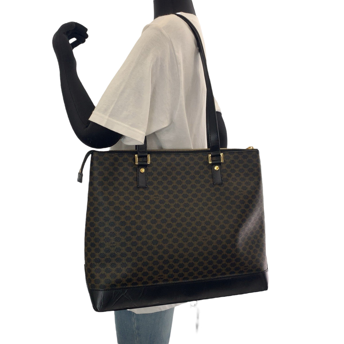 CELINE Tote Bag PVC Brown Gold Metal Macadam