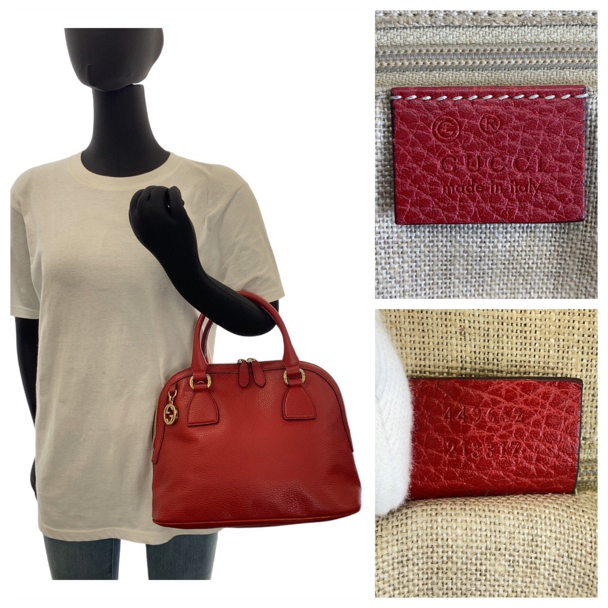 GUCCI Handbag 449662 leather Red Gold Metal Interlocking