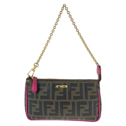 FENDI Handbag 8M0271 GRP leather Brown Pink Gold Metal Zucca Pattern
