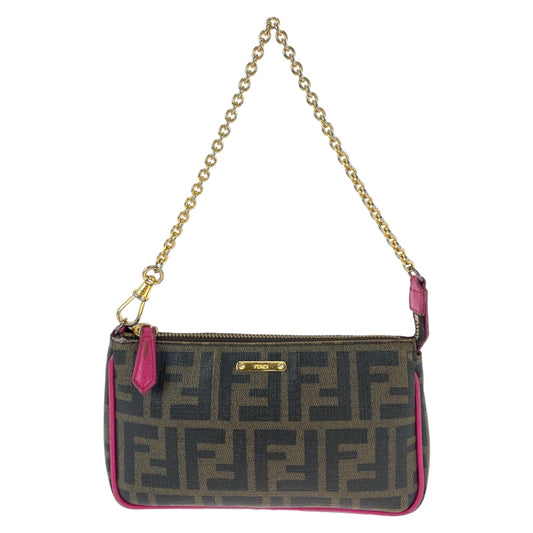 FENDI Handbag 8M0271 GRP leather Brown Pink Gold Metal Zucca Pattern