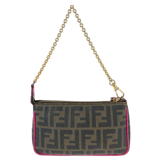 FENDI Handbag 8M0271 GRP leather Brown Pink Gold Metal Zucca Pattern