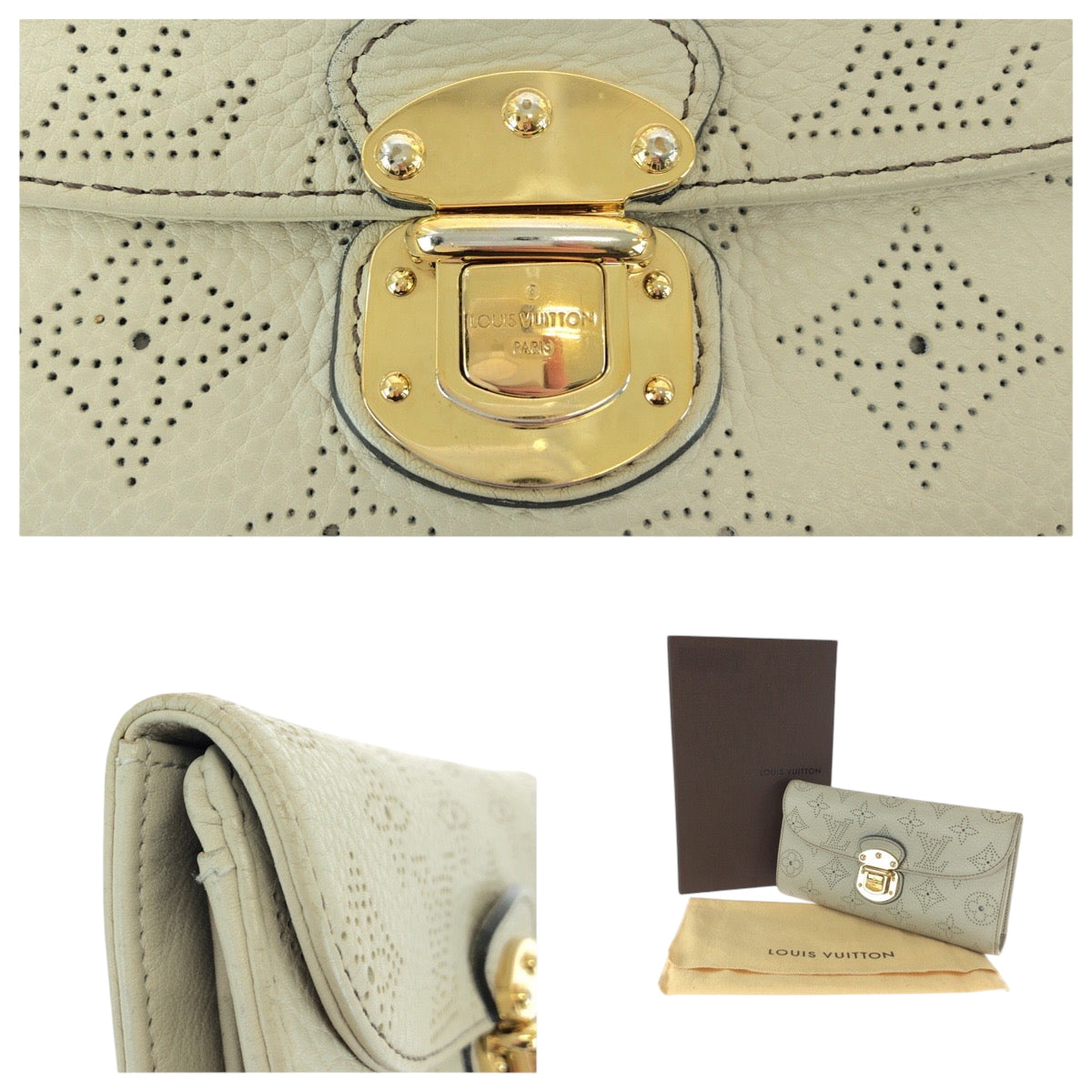 LOUIS VUITTON Long Wallet Purse M58132 leather Ivory Gold Metal Monogram Mahina Portefeuille Amelia