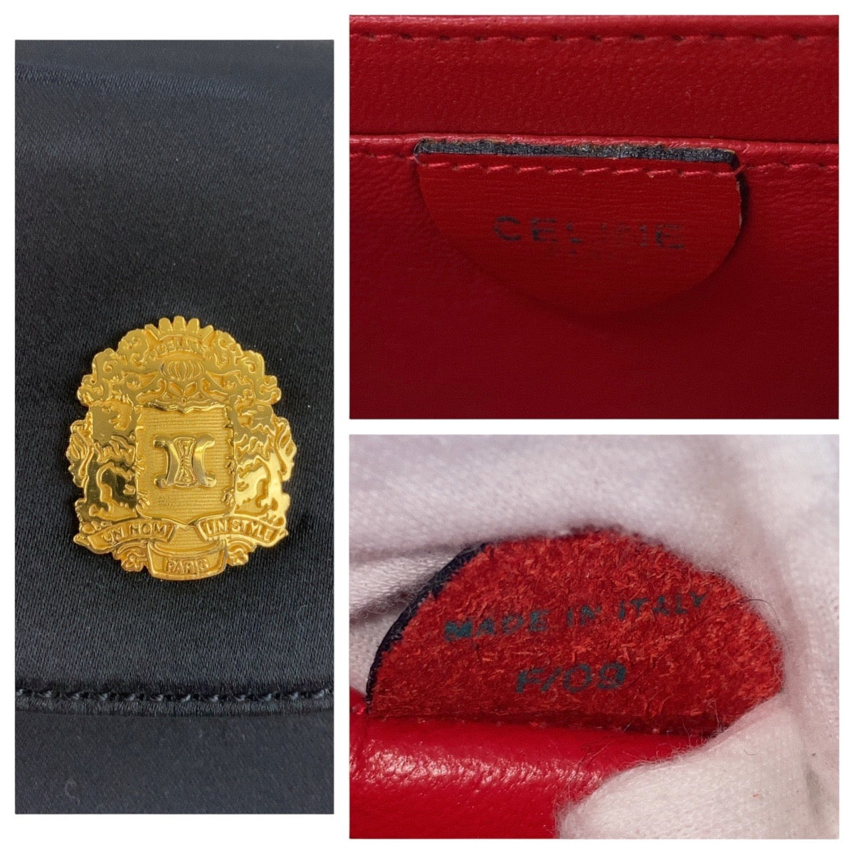 CELINE Shoulder Bag Satin Black GoldMetal Triomphe Blason