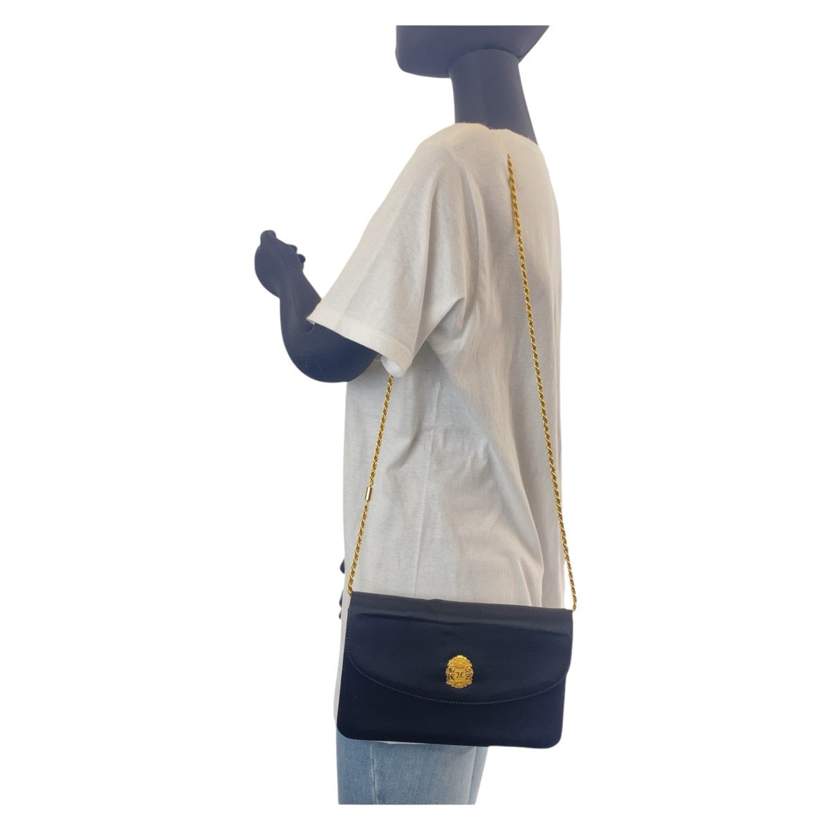 CELINE Shoulder Bag Satin Black GoldMetal Triomphe Blason