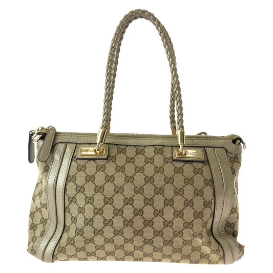 GUCCI Tote Bag 282300 GG canvas Brown Gold Metal Bella Bamboo Ribbon tassel