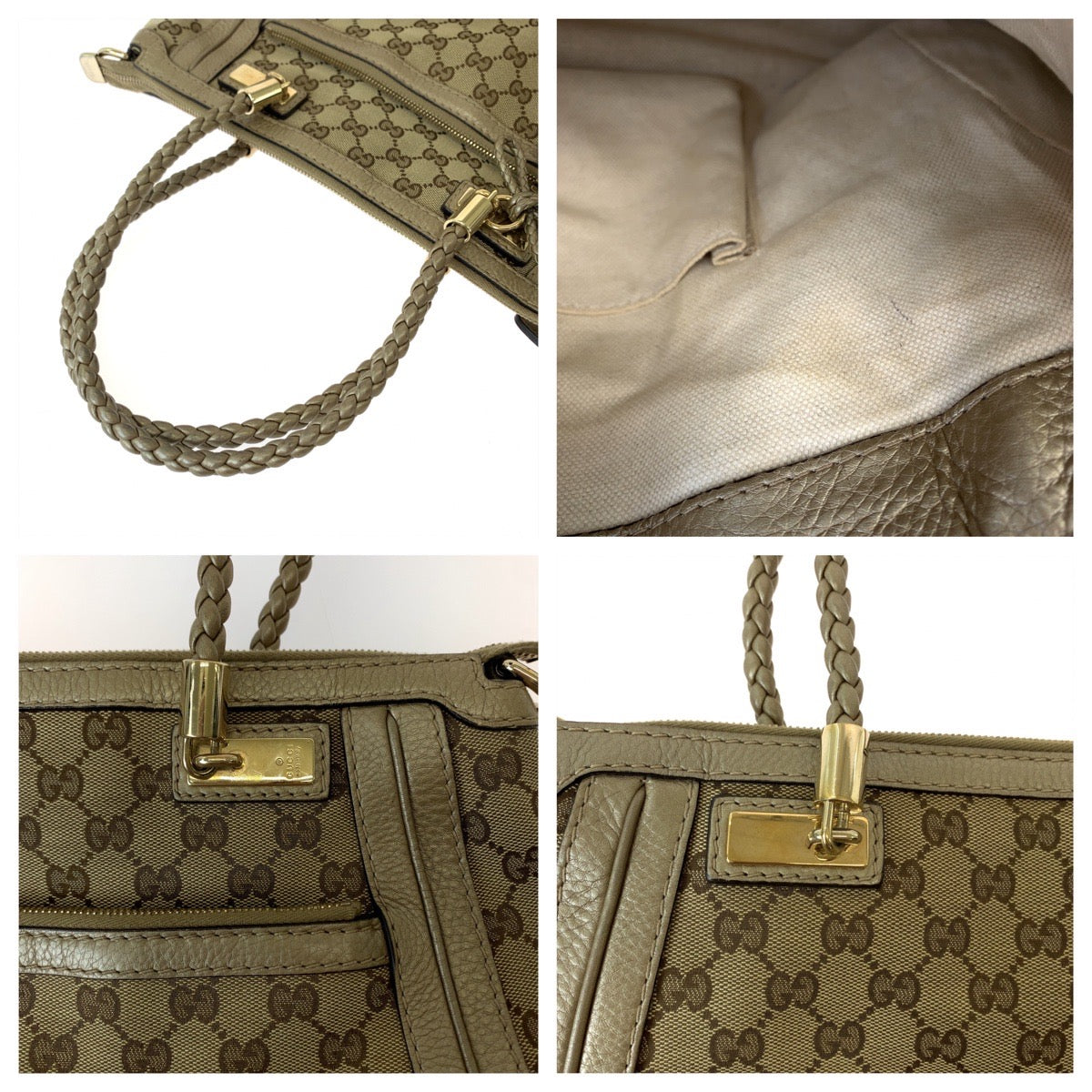GUCCI Tote Bag 282300 GG canvas Brown Gold Metal Bella Bamboo Ribbon tassel