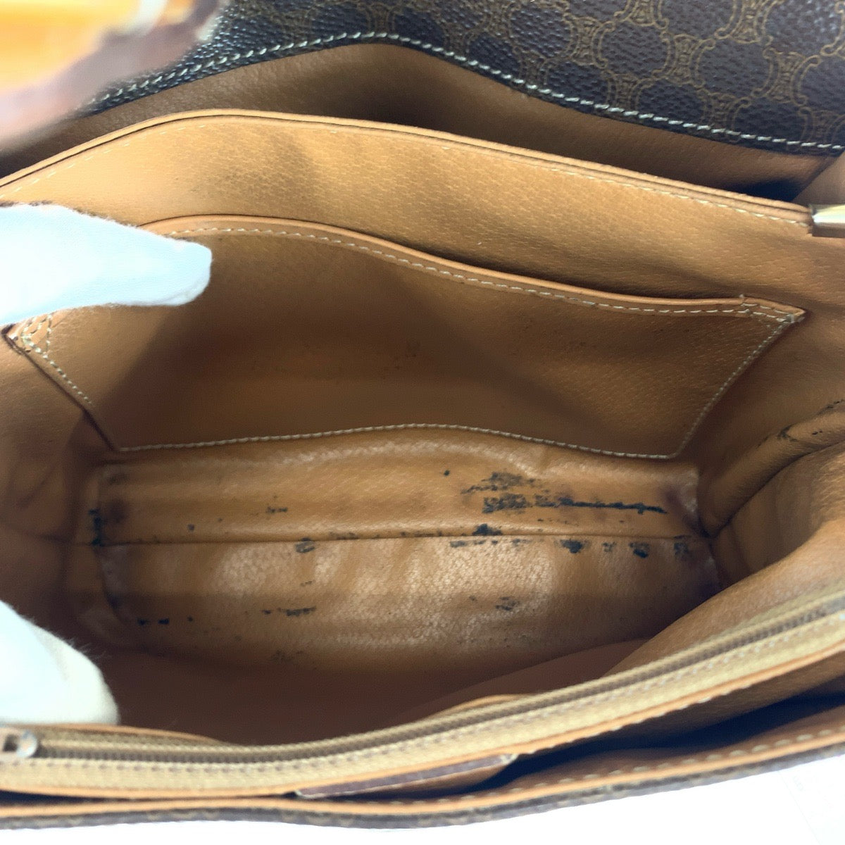 CELINE Shoulder Bag PVC Brown Gold Metal Macadam Pattern