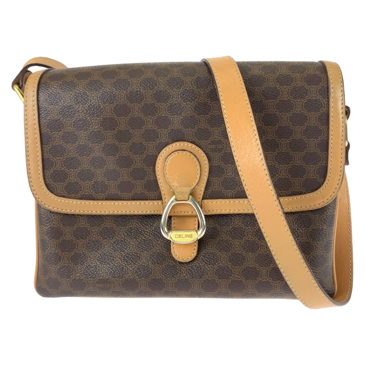 CELINE Shoulder Bag PVC Brown Gold Metal Macadam Pattern