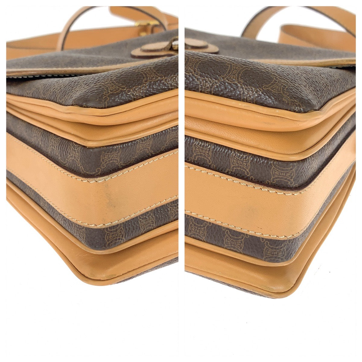 CELINE Shoulder Bag PVC Brown Gold Metal Macadam Pattern