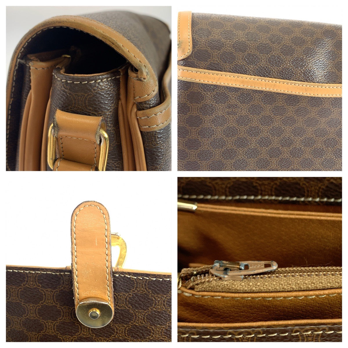 CELINE Shoulder Bag PVC Brown Gold Metal Macadam Pattern