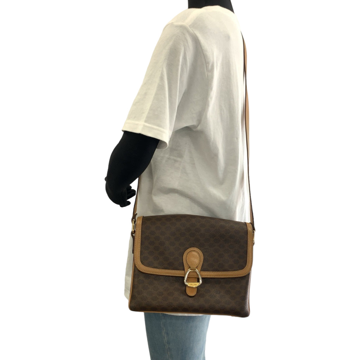 CELINE Shoulder Bag PVC Brown Gold Metal Macadam Pattern