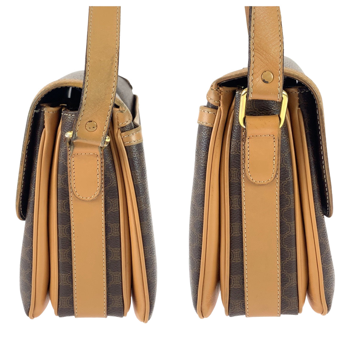 CELINE Shoulder Bag PVC Brown Gold Metal Macadam Pattern