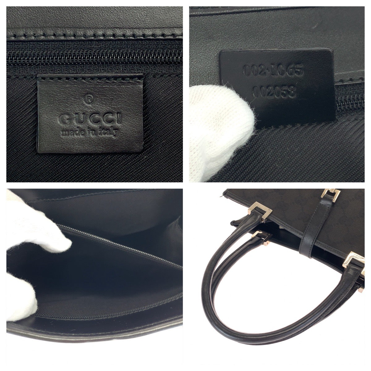 GUCCI Tote Bag 002 1065 GG canvas Black SilverMetal Jackie