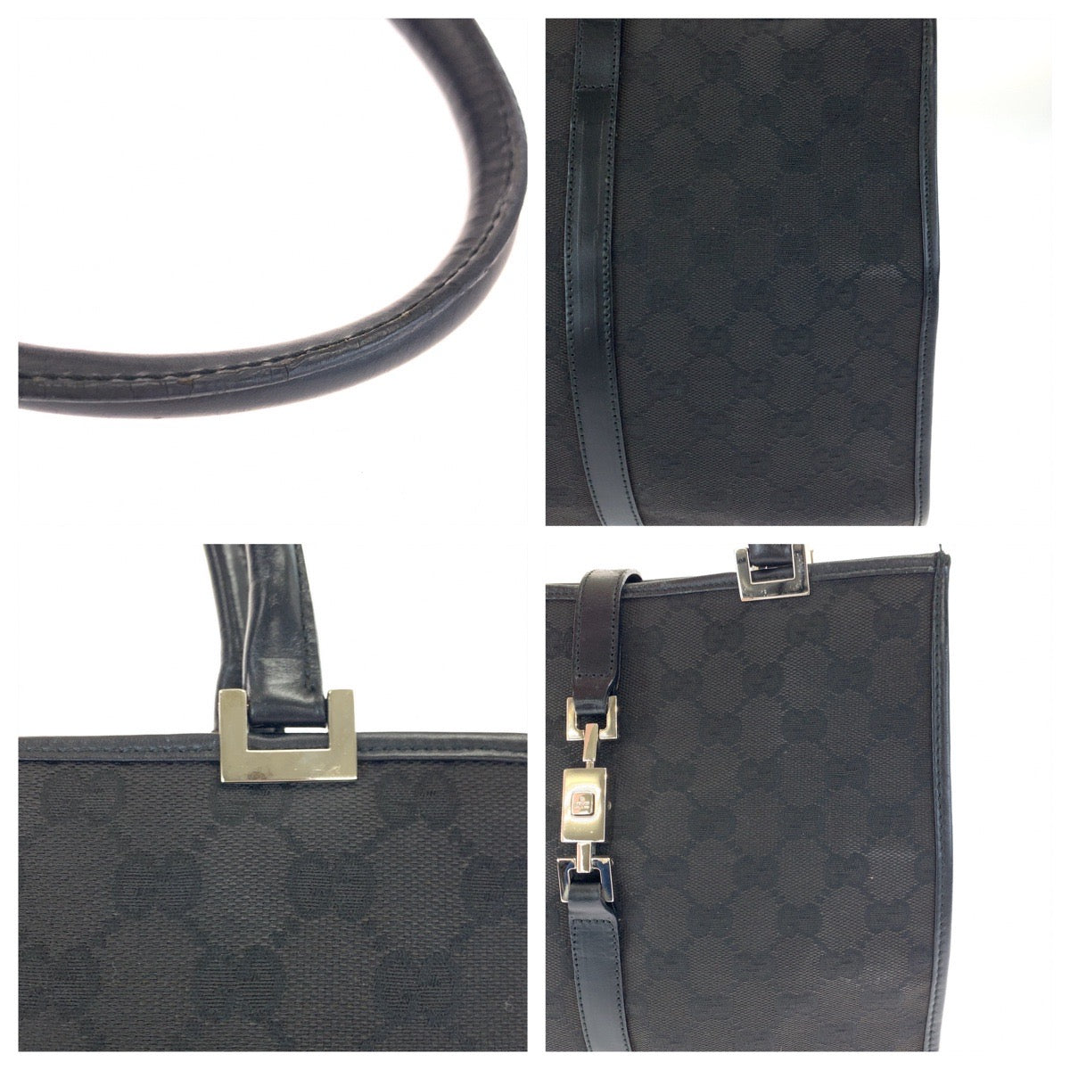 GUCCI Tote Bag 002 1065 GG canvas Black SilverMetal Jackie