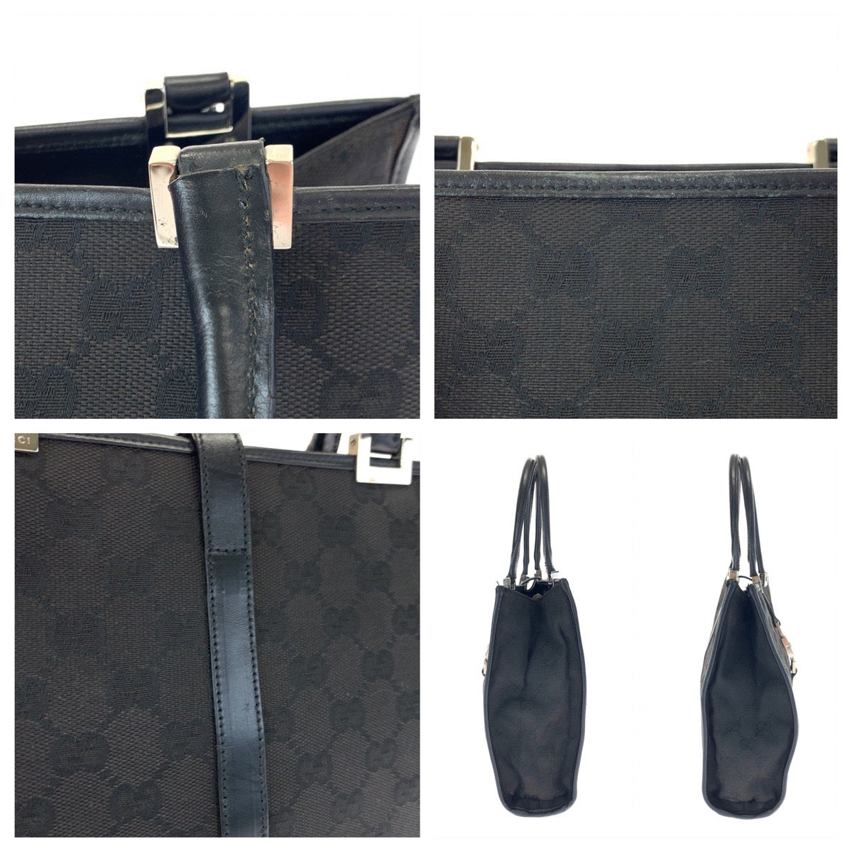 GUCCI Tote Bag 002 1065 GG canvas Black SilverMetal Jackie