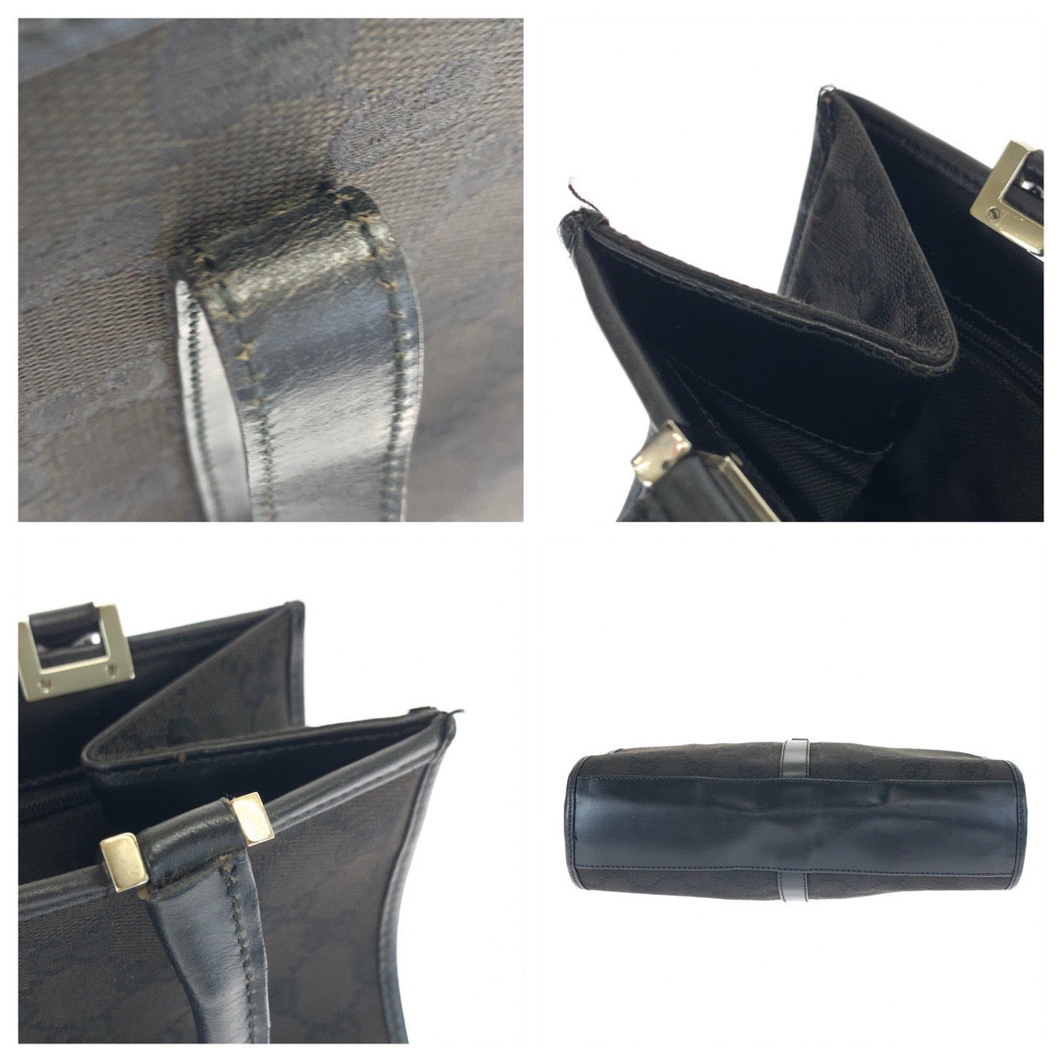 GUCCI Tote Bag 002 1065 GG canvas Black SilverMetal Jackie
