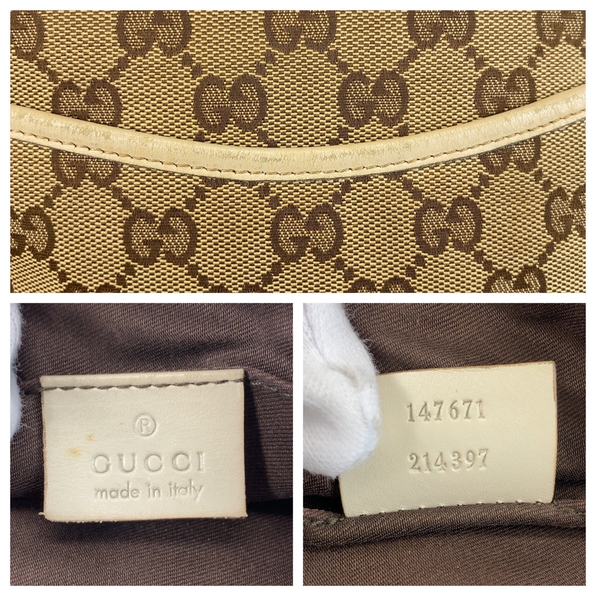 GUCCI Shoulder Bag 147671 GG canvas Beige White SilverMetal