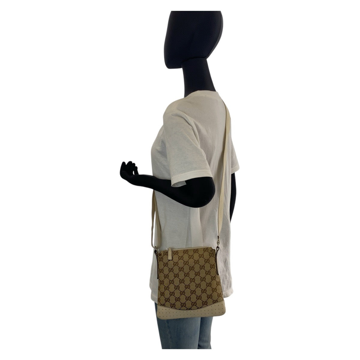 GUCCI Shoulder Bag 147671 GG canvas Beige White SilverMetal