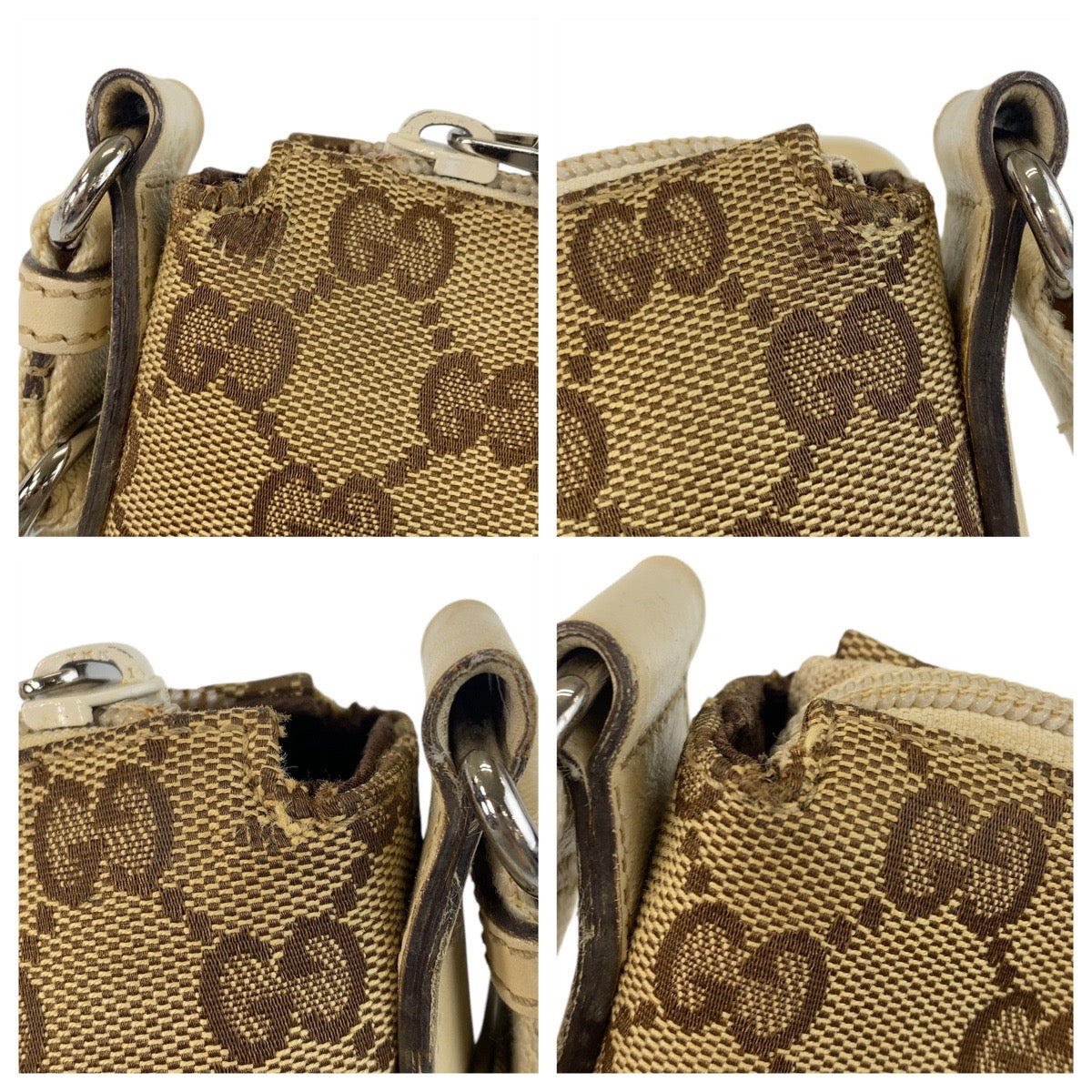GUCCI Shoulder Bag 147671 GG canvas Beige White SilverMetal
