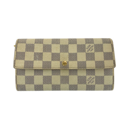 LOUIS VUITTON Long Wallet Purse N61735 PVC White Gray Gold Metal Damier Azur Portefeuille Sarah