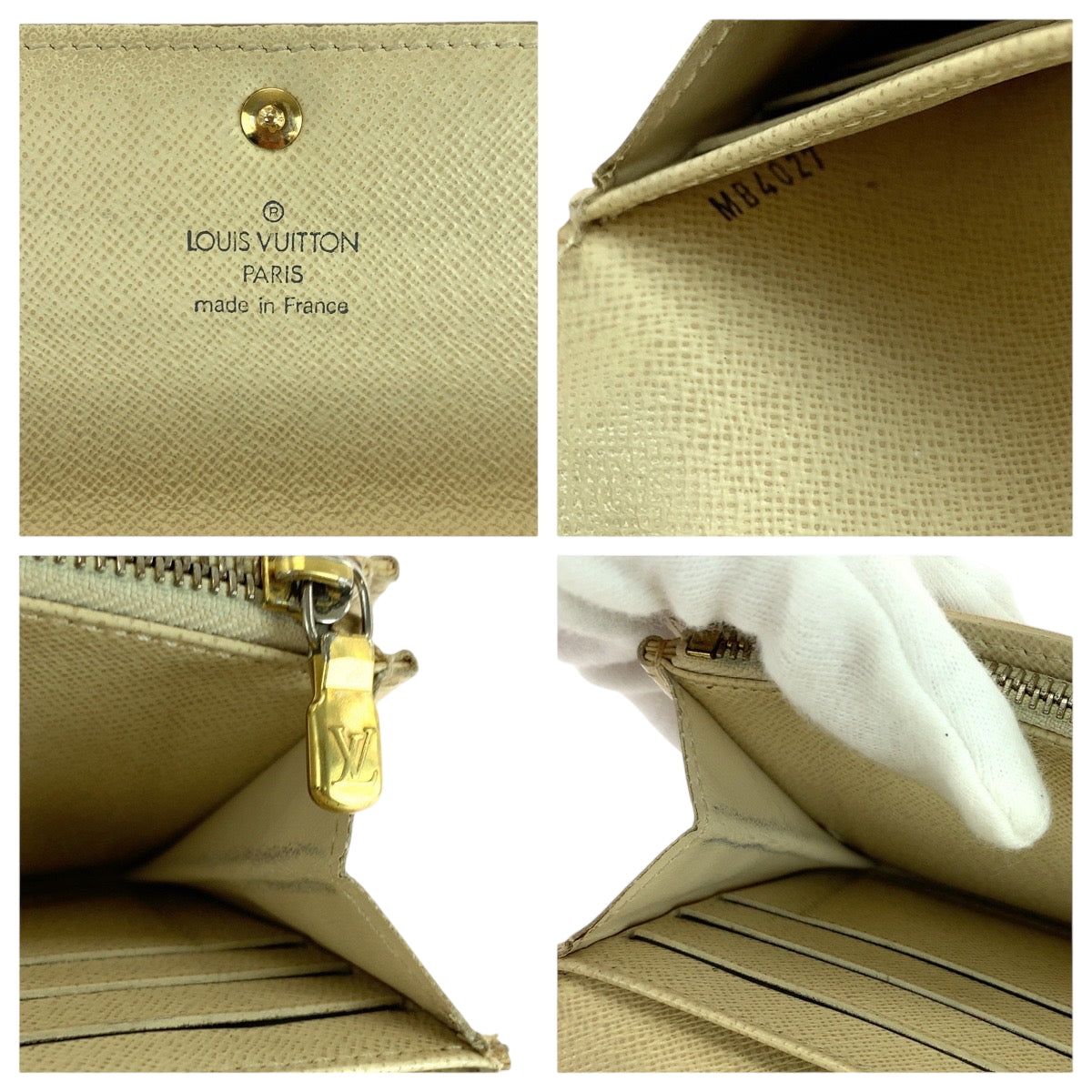 LOUIS VUITTON Long Wallet Purse N61735 PVC White Gray Gold Metal Damier Azur Portefeuille Sarah