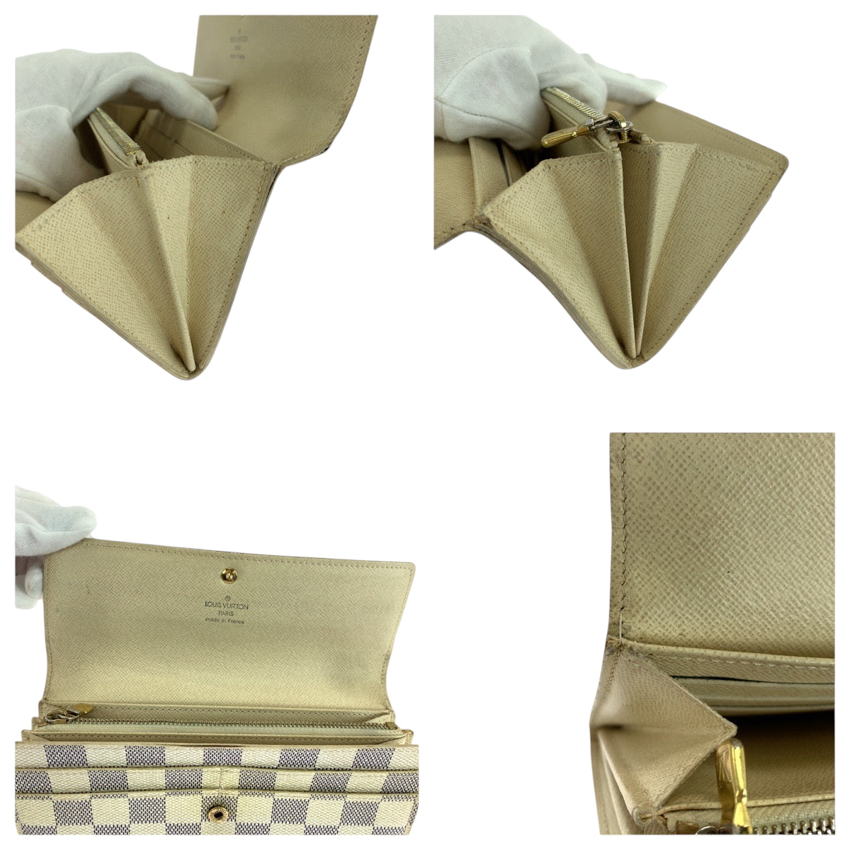 LOUIS VUITTON Long Wallet Purse N61735 PVC White Gray Gold Metal Damier Azur Portefeuille Sarah