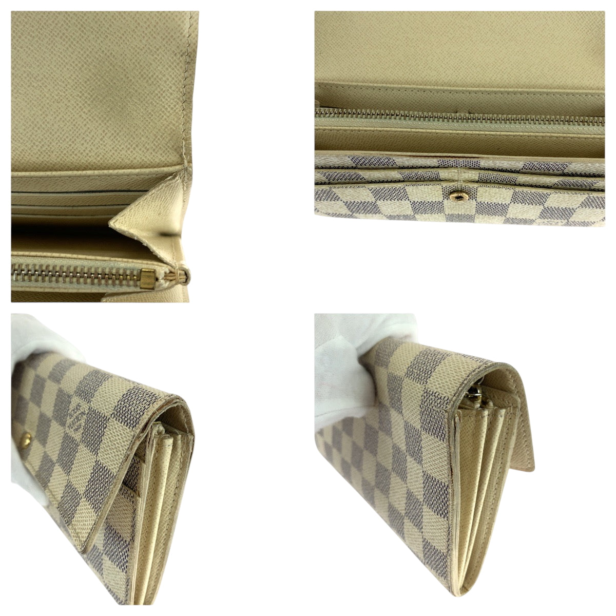 LOUIS VUITTON Long Wallet Purse N61735 PVC White Gray Gold Metal Damier Azur Portefeuille Sarah