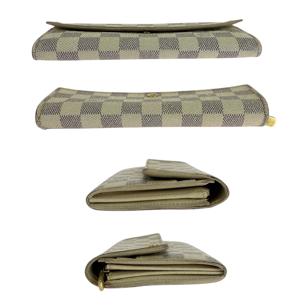 LOUIS VUITTON Long Wallet Purse N61735 PVC White Gray Gold Metal Damier Azur Portefeuille Sarah