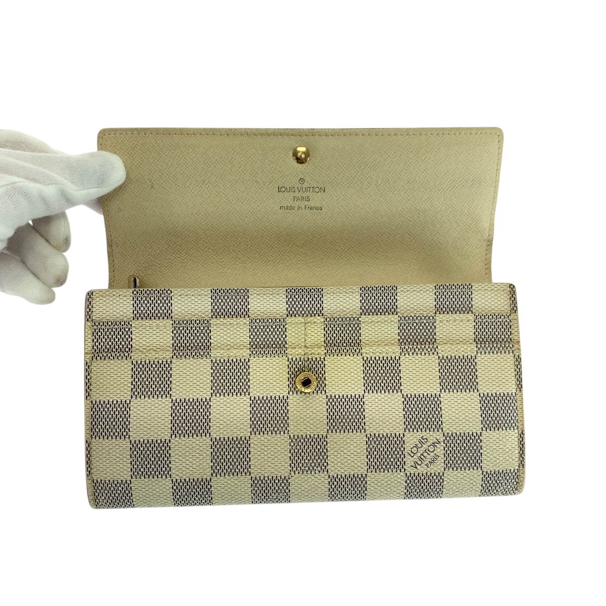 LOUIS VUITTON Long Wallet Purse N61735 PVC White Gray Gold Metal Damier Azur Portefeuille Sarah