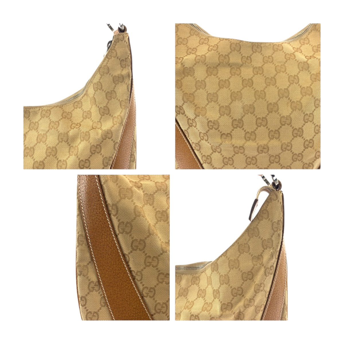 GUCCI Shoulder Bag 124357 GG canvas Beige Camel SilverMetal
