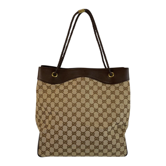 GUCCI Tote Bag 109141 GG canvas Beige Brown Gold Metal