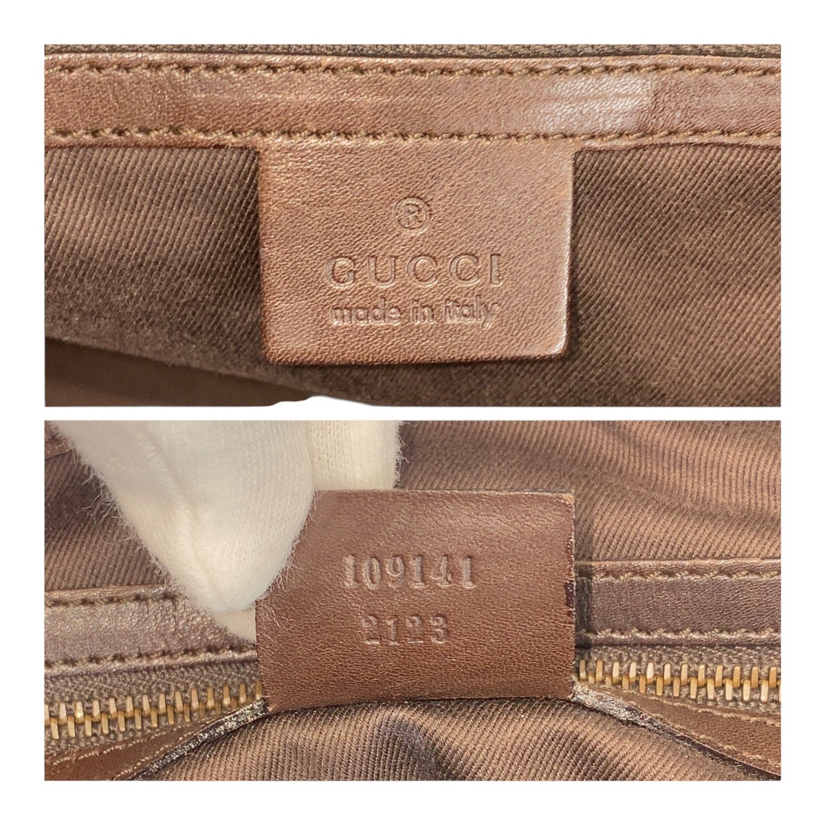 GUCCI Tote Bag 109141 GG canvas Beige Brown Gold Metal