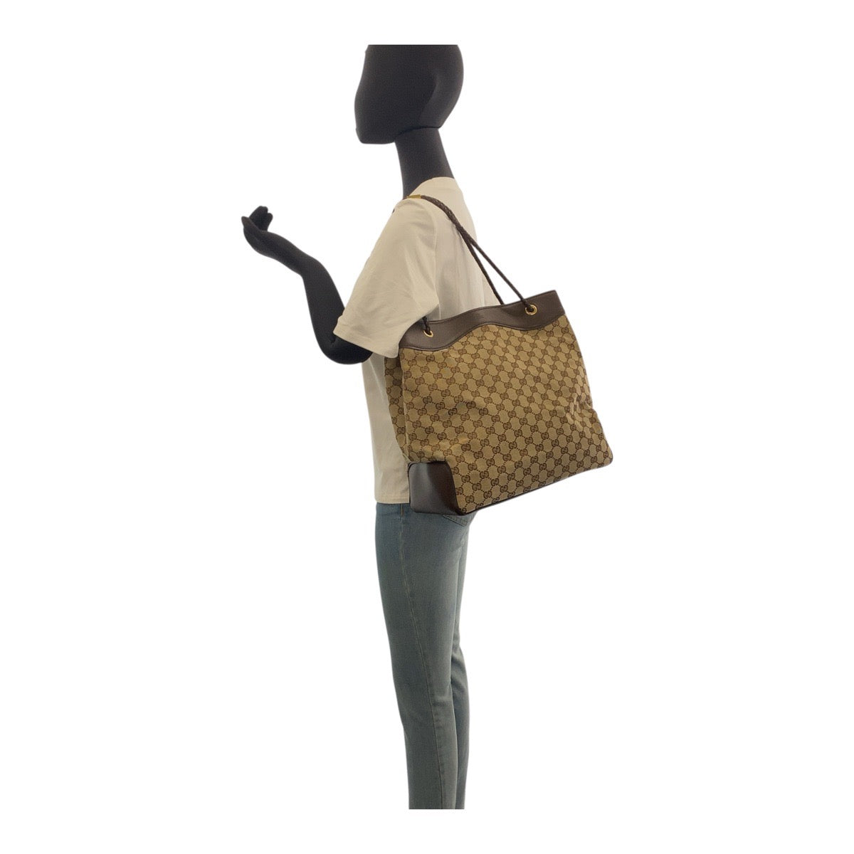 GUCCI Tote Bag 109141 GG canvas Beige Brown Gold Metal