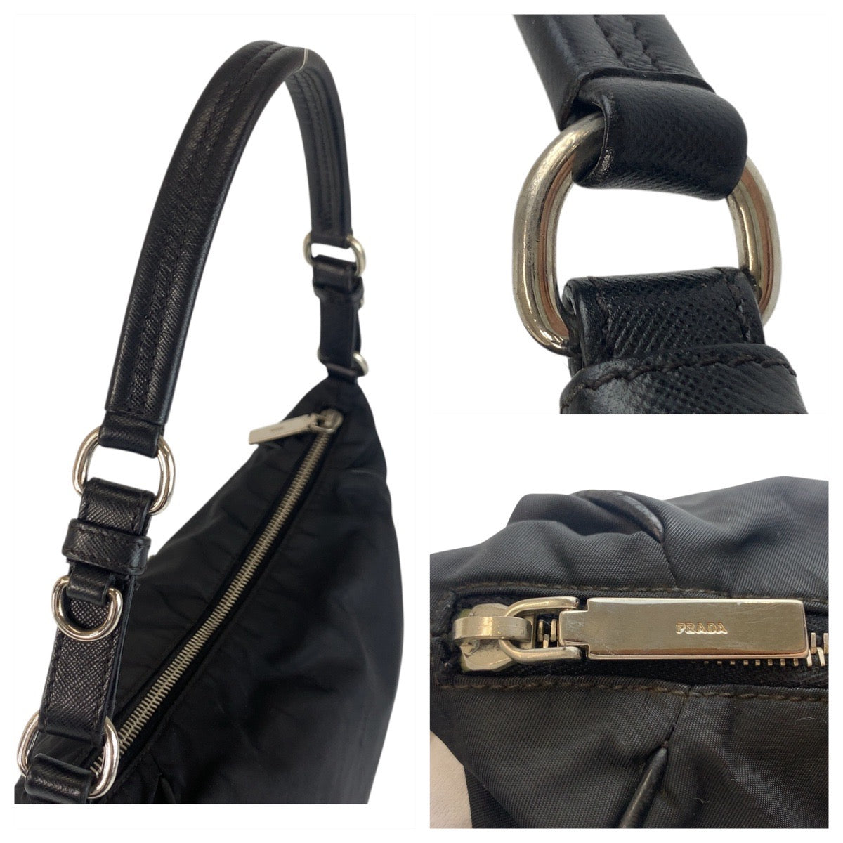 PRADA Shoulder Bag Nylon Black SilverMetal Test Triangle With logo