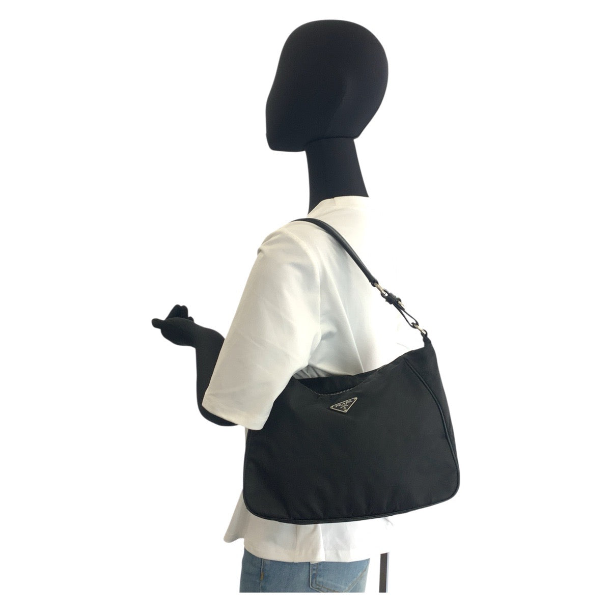 PRADA Shoulder Bag Nylon Black SilverMetal Test Triangle With logo